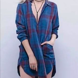 Free People CP Shades Campfire Tunic Top plaid flannel XS EUC